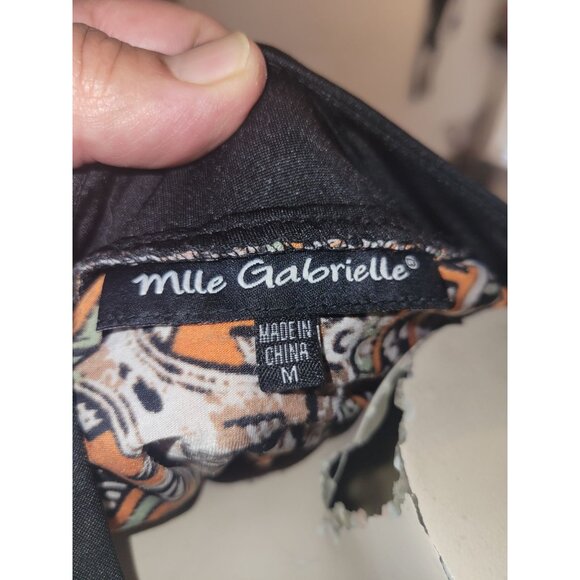 Sleeveless Cutout Boho Print Dress Mlle‎ Gabrielle M Black/Orange Beaded Keyhole - Picture 6 of 8